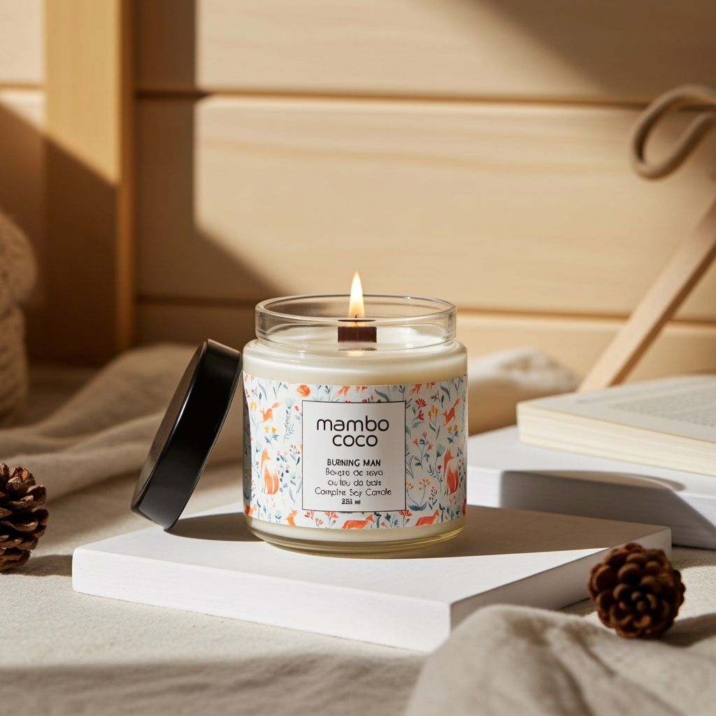 Feu de camp - Bougie de soya avec mèche de bois – Image 4