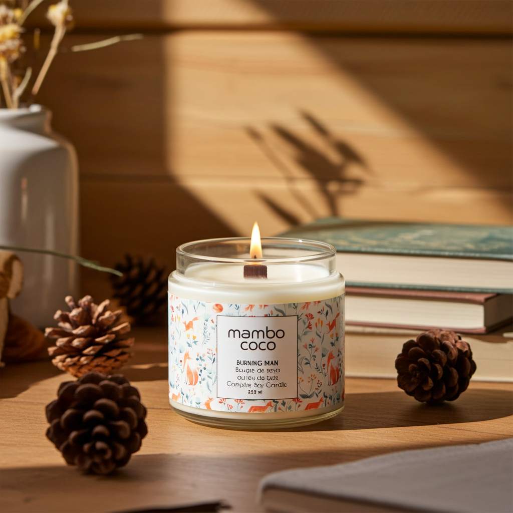 Feu de camp - Bougie de soya avec mèche de bois – Image 5