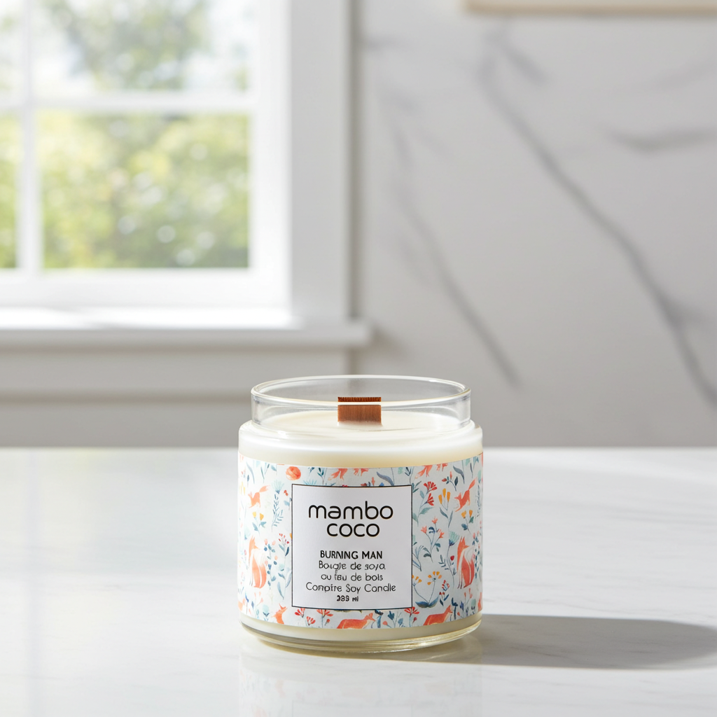 Feu de camp - Bougie de soya avec mèche de bois – Image 2