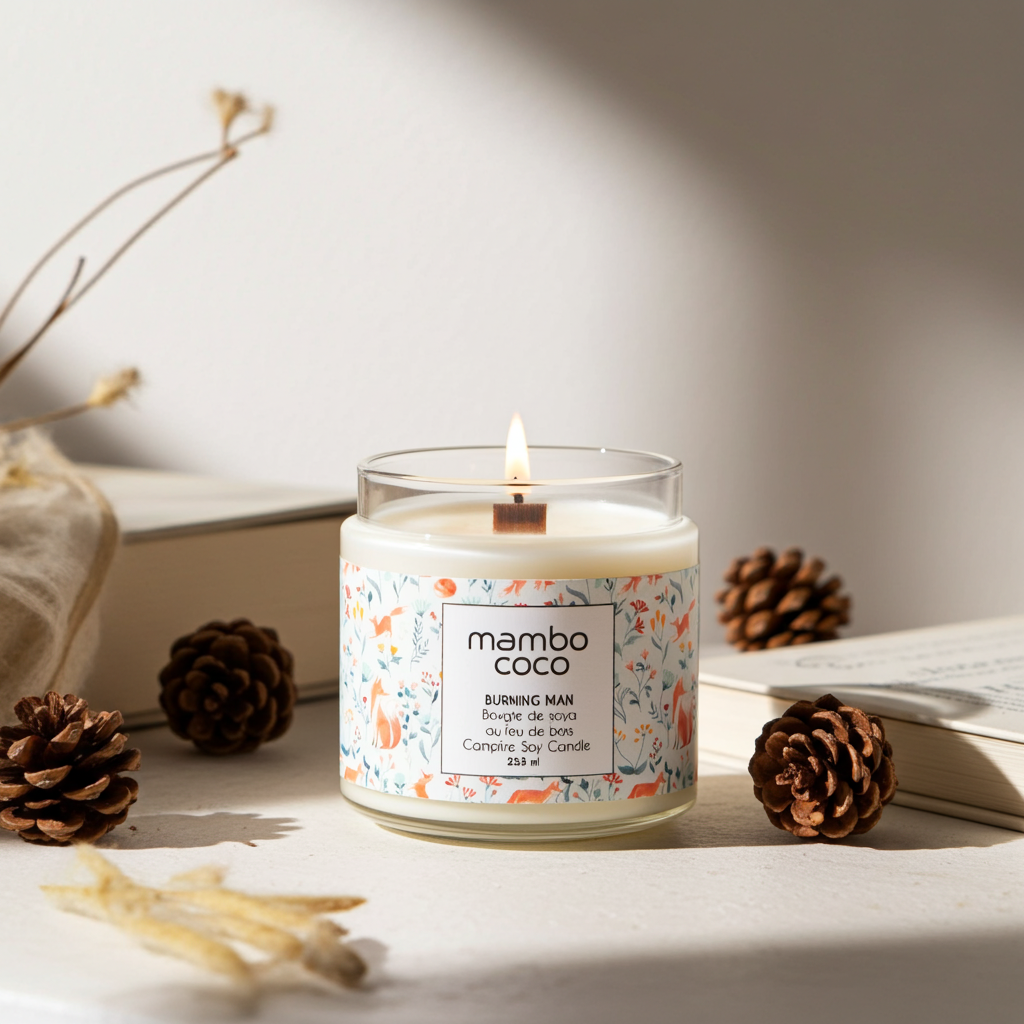 Feu de camp - Bougie de soya avec mèche de bois – Image 3